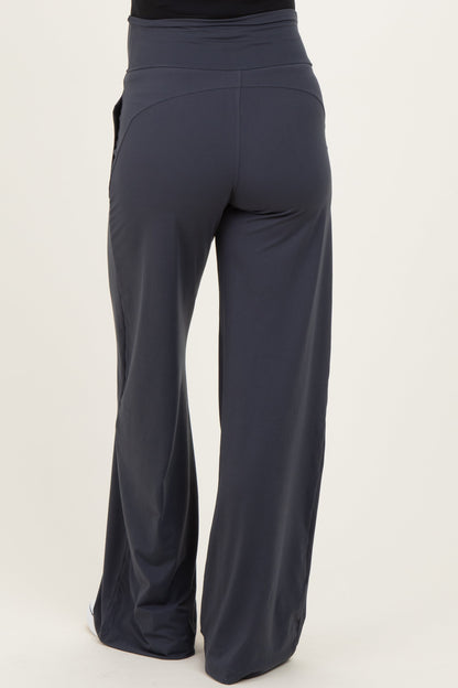 Charcoal Crossover Waist Active Wide Leg Maternity Pant