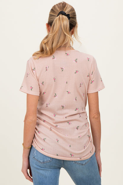 Taupe Floral Wrap Fitted Maternity/Nursing Top