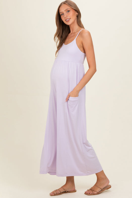 Petal Lilac Sleeveless Wide Leg Maternity Jumpsuit