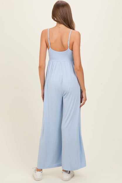 Mist Blue Sleeveless Wide Leg Maternity Jumpsuit