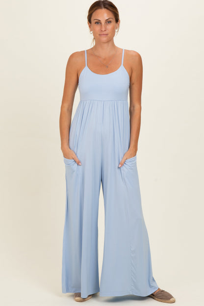 Mist Blue Sleeveless Wide Leg Maternity Jumpsuit