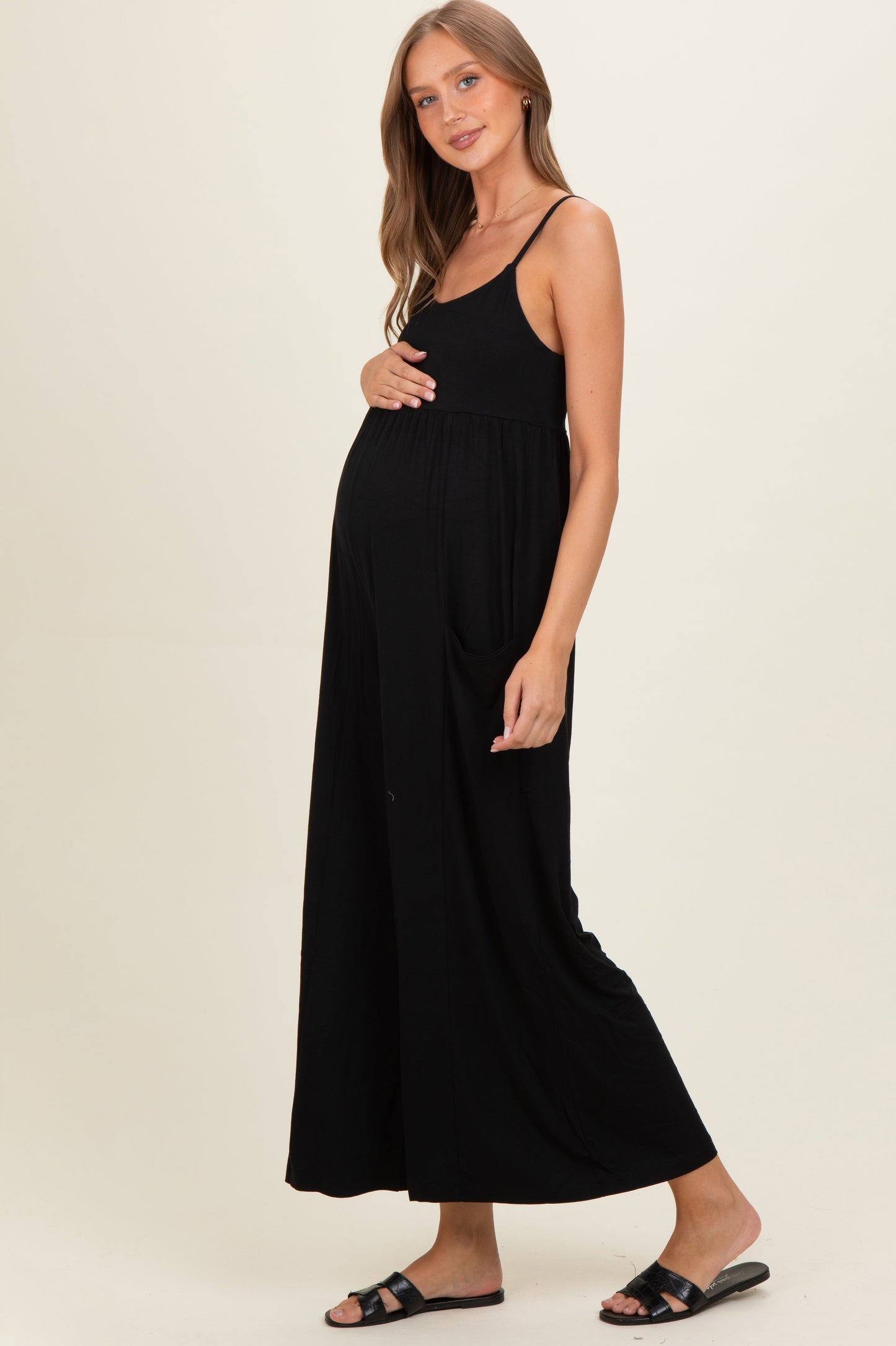 Black Sleeveless Wide Leg Maternity Jumpsuit