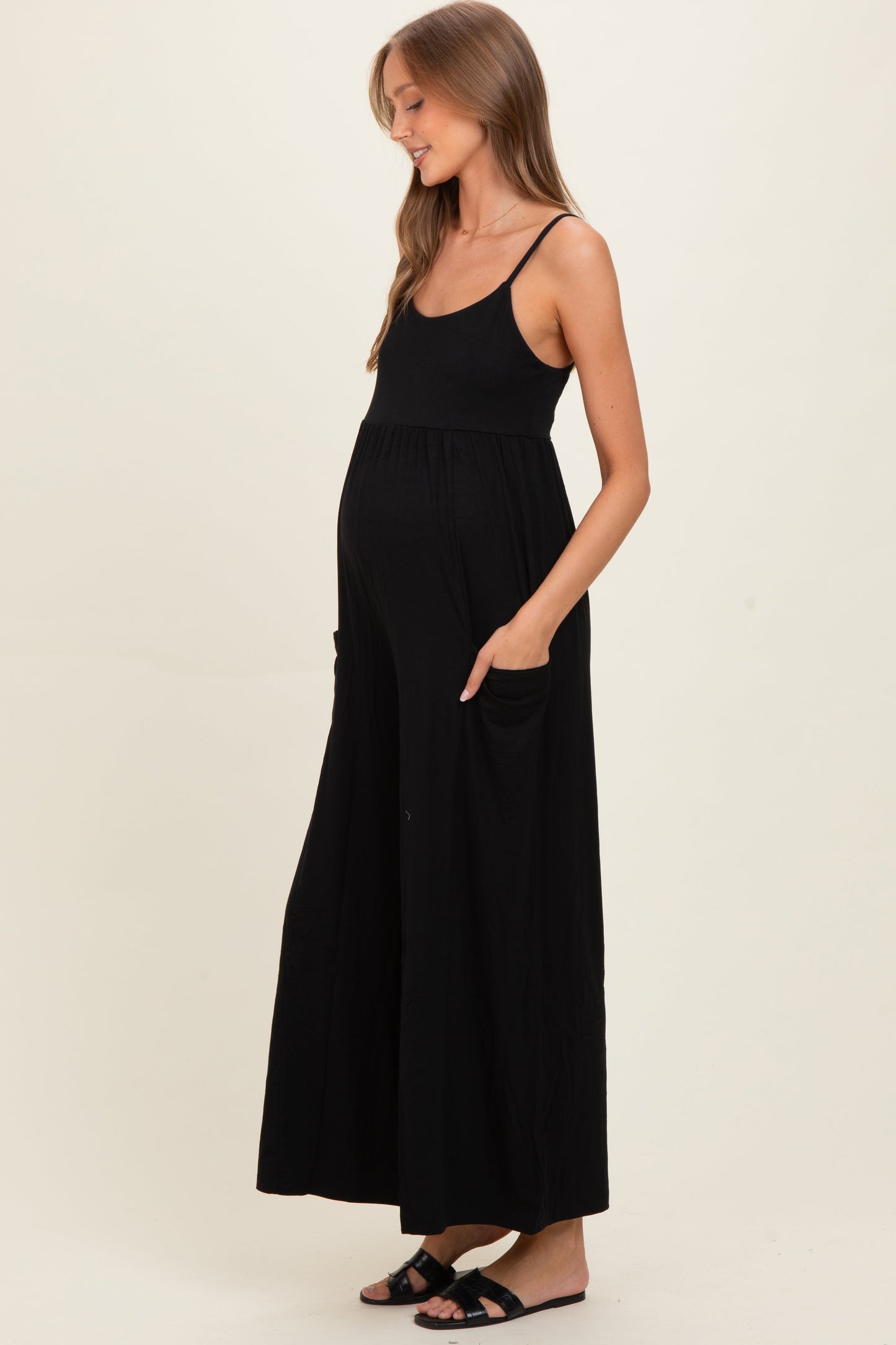 Black Sleeveless Wide Leg Maternity Jumpsuit