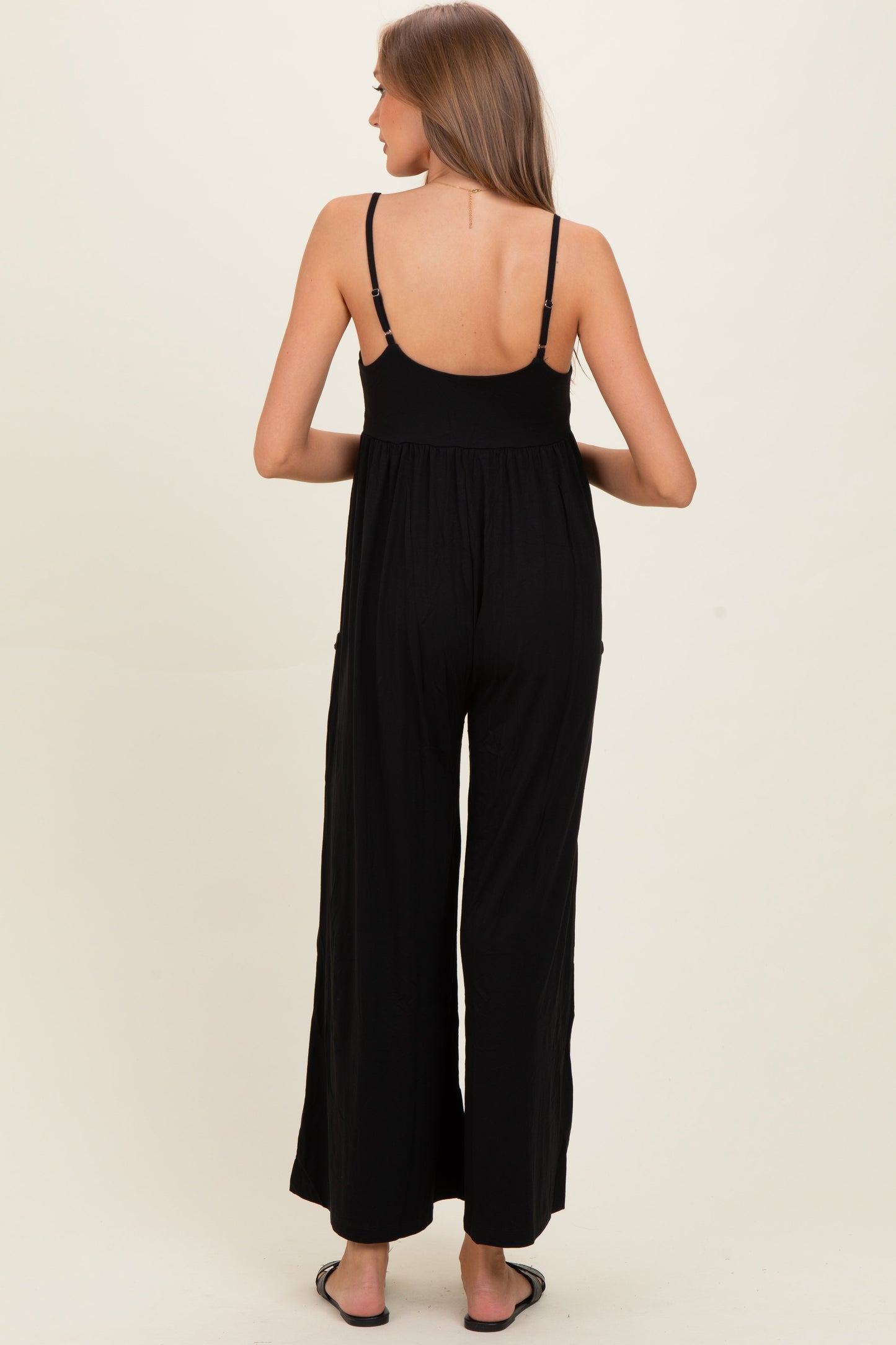 Black Sleeveless Wide Leg Maternity Jumpsuit