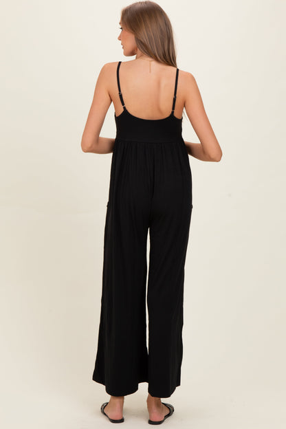 Black Sleeveless Wide Leg Maternity Jumpsuit