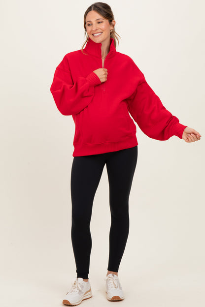 Red French Terry Quarter Zip Maternity Pullover