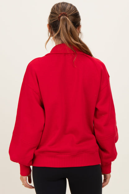 Red French Terry Quarter Zip Maternity Pullover