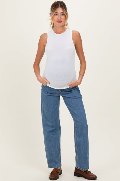 Medium Denim Full Length Straight Maternity Jeans