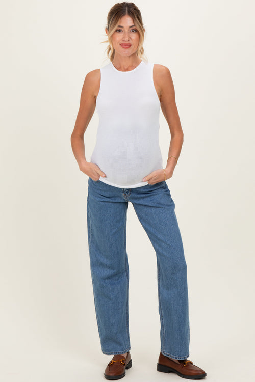 Medium Denim Full Length Straight Maternity Jeans