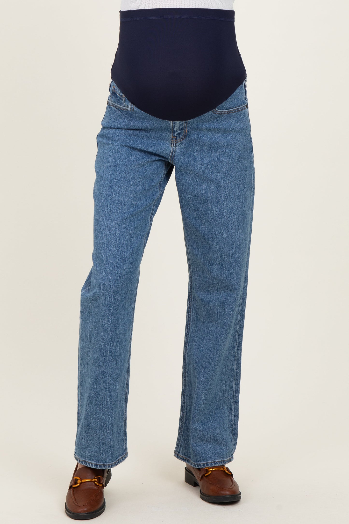 Medium Denim Full Length Straight Maternity Jeans