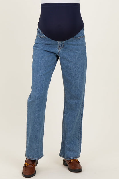 Medium Denim Full Length Straight Maternity Jeans