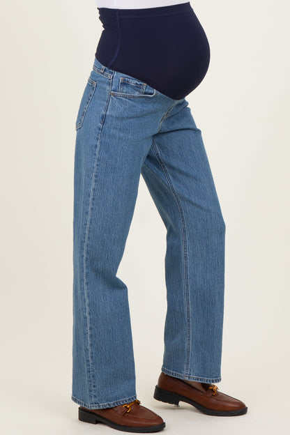 Medium Denim Full Length Straight Maternity Jeans