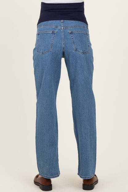 Medium Denim Full Length Straight Maternity Jeans