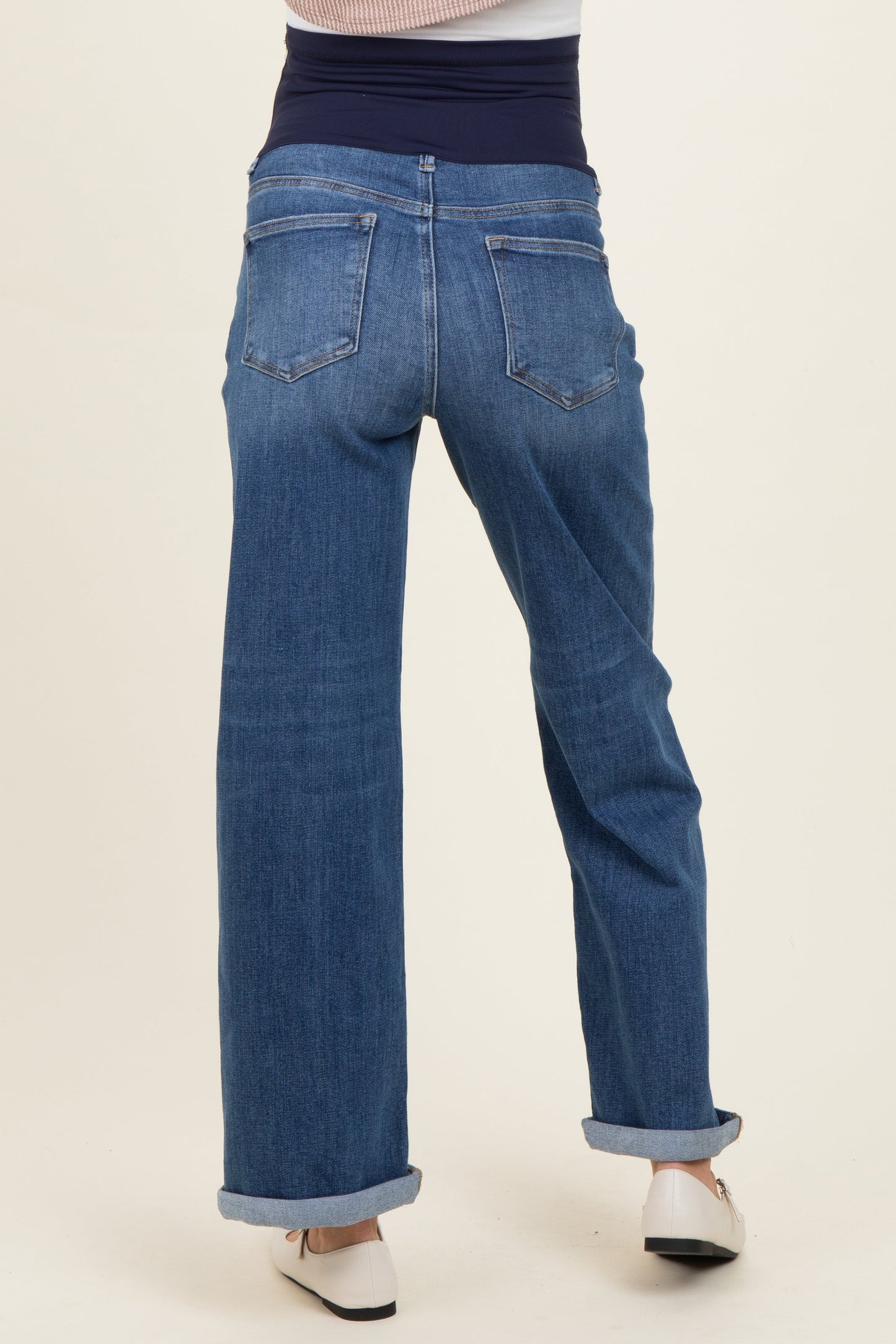Blue Cuffed Maternity Wide Leg Jeans