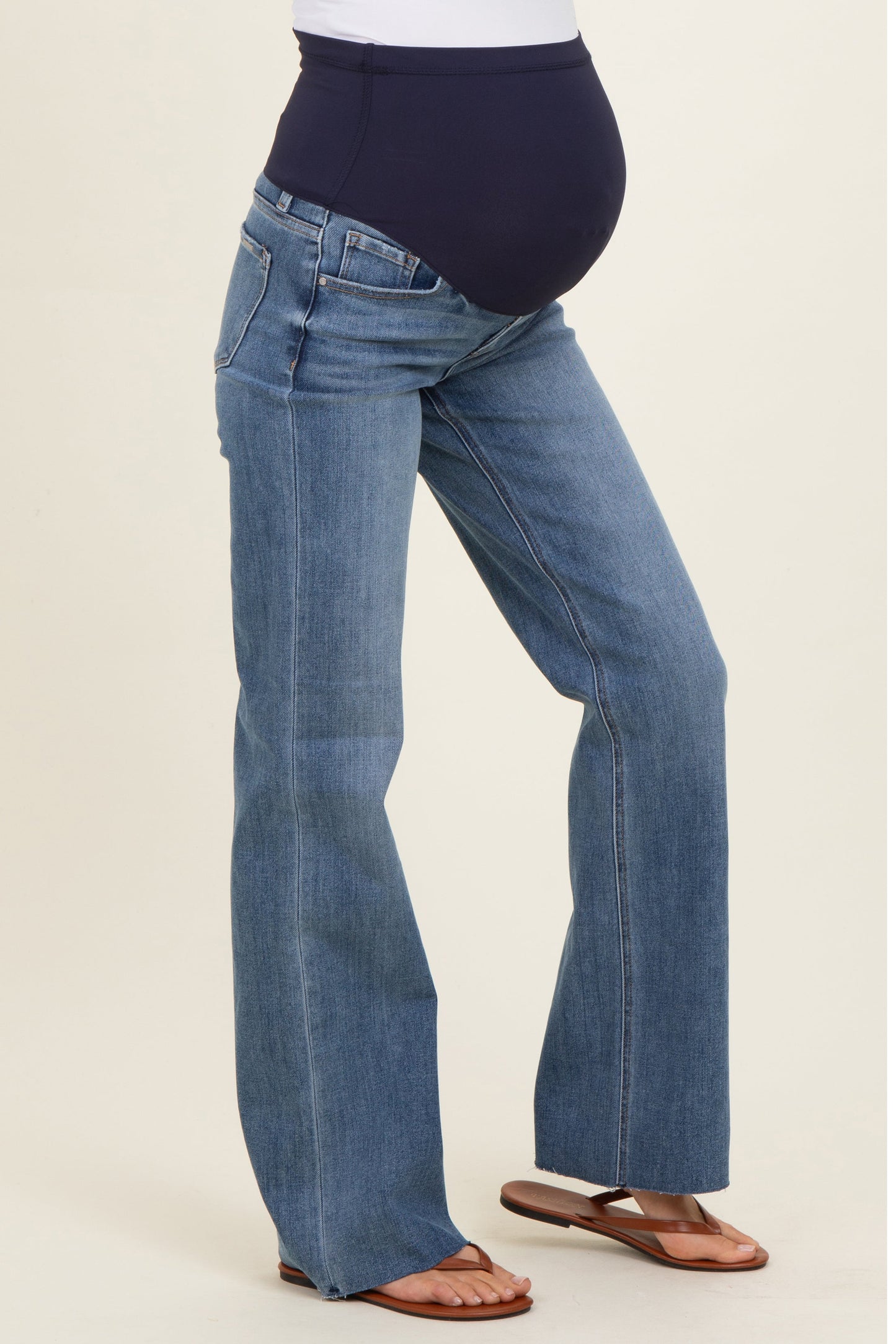 Navy Raw Cut Hem Maternity Straight Leg Jeans