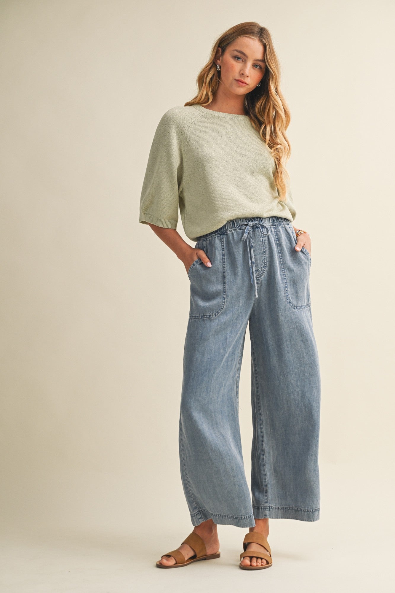 Blue Washed Denim Cropped Maternity Pants