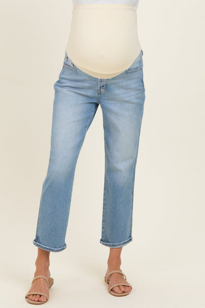 Light Boyfriend Crop Single Cuffed Maternity Jeans