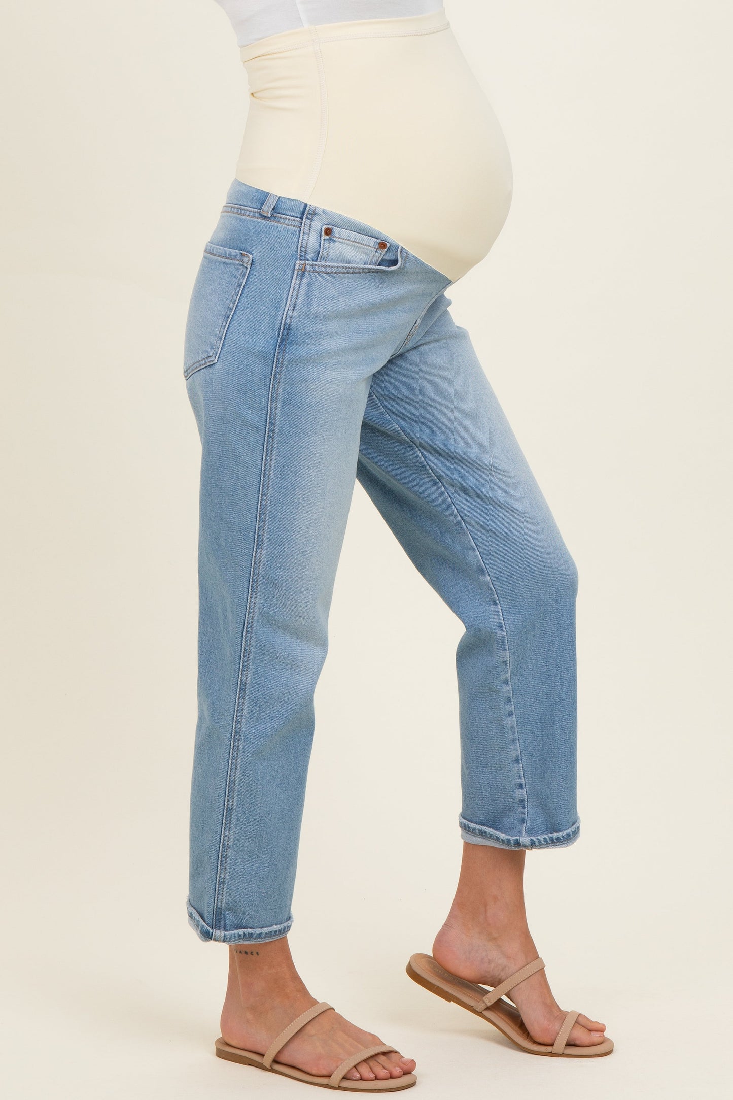 Light Boyfriend Crop Single Cuffed Maternity Jeans