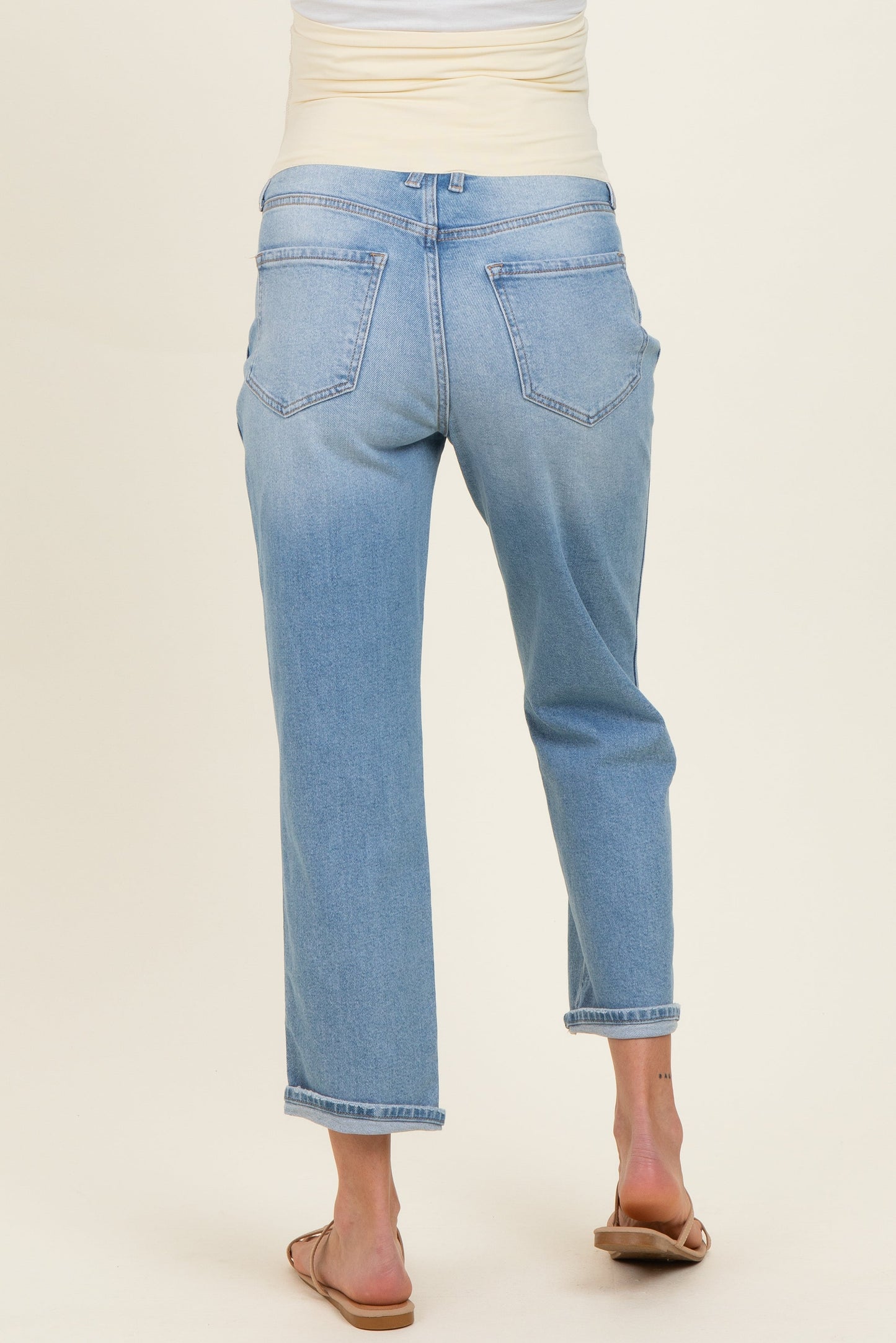 Light Boyfriend Crop Single Cuffed Maternity Jeans