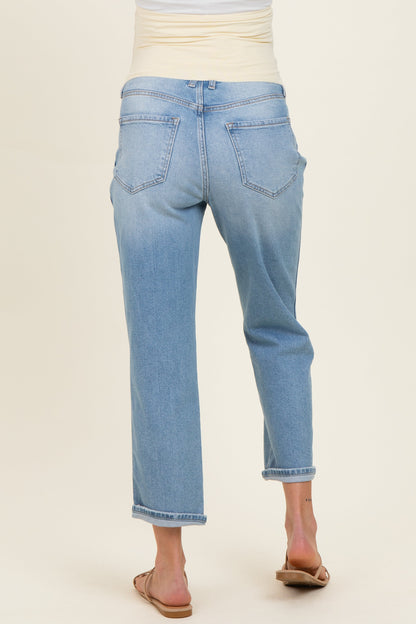 Light Boyfriend Crop Single Cuffed Maternity Jeans