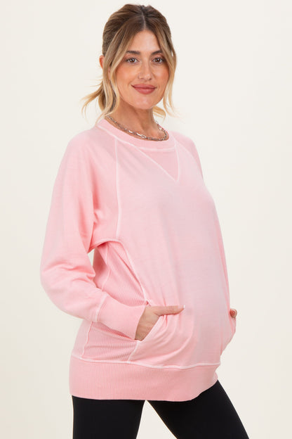 Pink Vintage Wash French Terry Maternity Pullover
