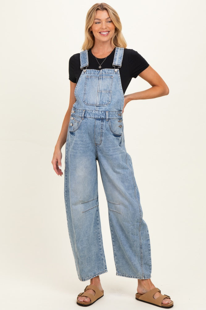 Light Wash Denim Barrel Maternity Overalls
