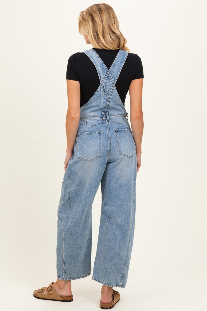 Light Wash Denim Barrel Maternity Overalls