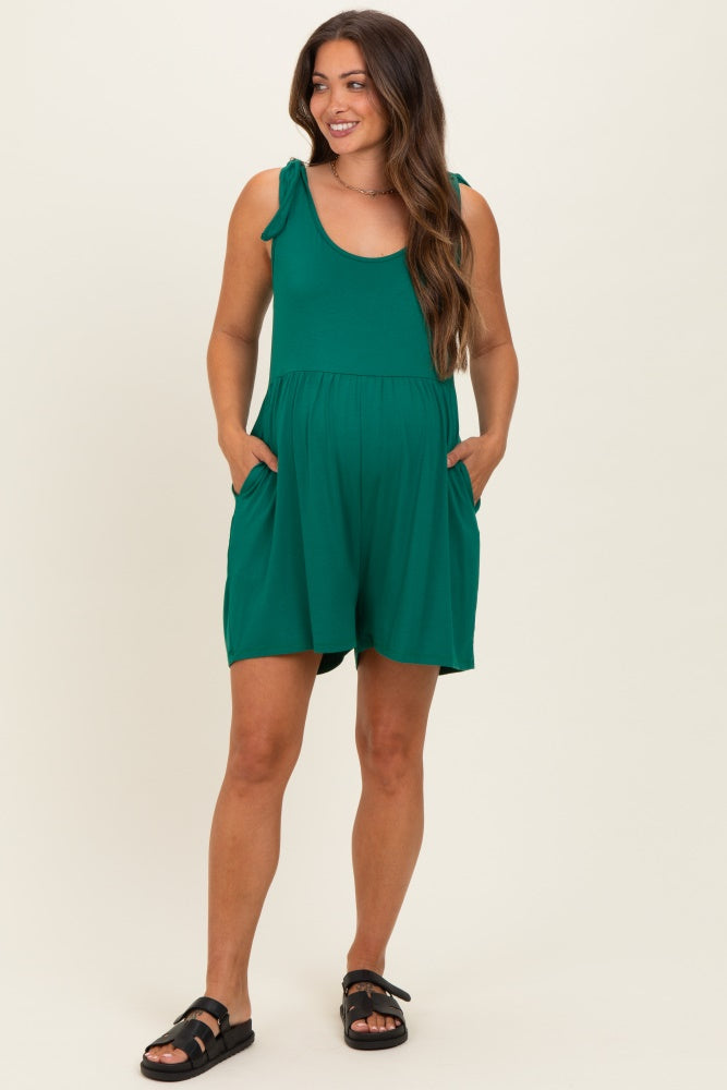 Forest Green Knot Strap Maternity Romper