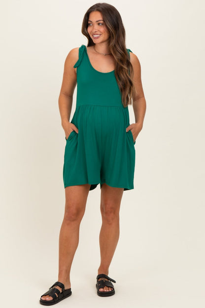 Forest Green Knot Strap Maternity Romper