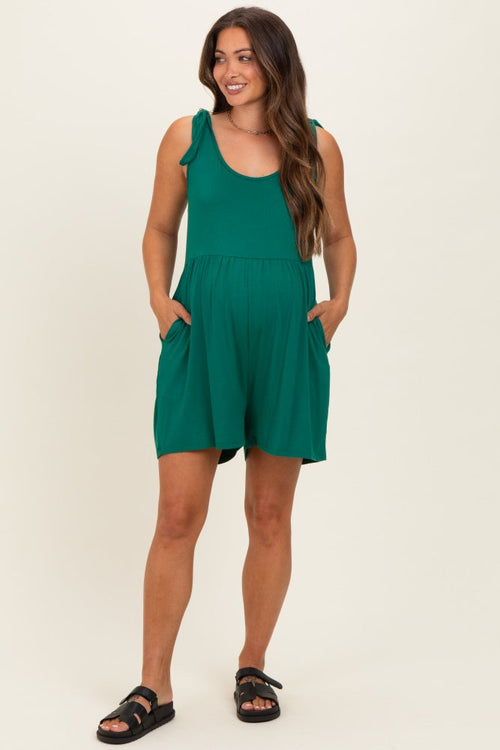 Forest Green Knot Strap Maternity Romper