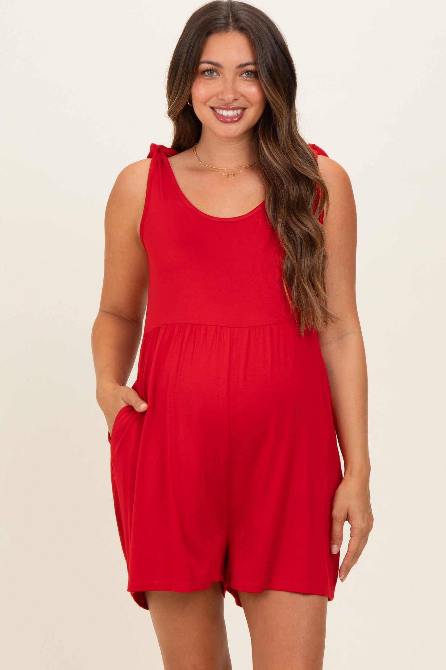 Red Knot Strap Maternity Romper