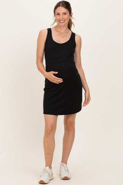 Black Ribbed Maternity Active Romper Dress