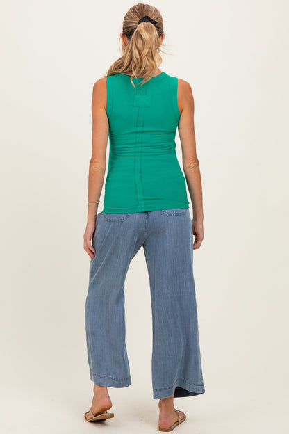 Kelly Green Ribbed High Neck Maternity Tank Top