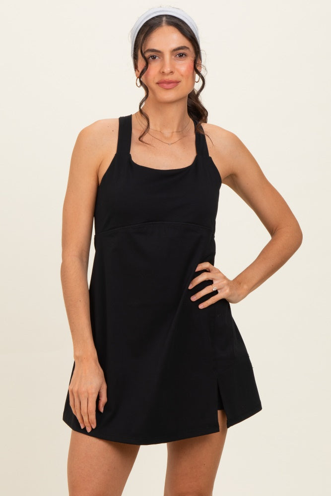 Black Racerback Active Maternity Romper Dress