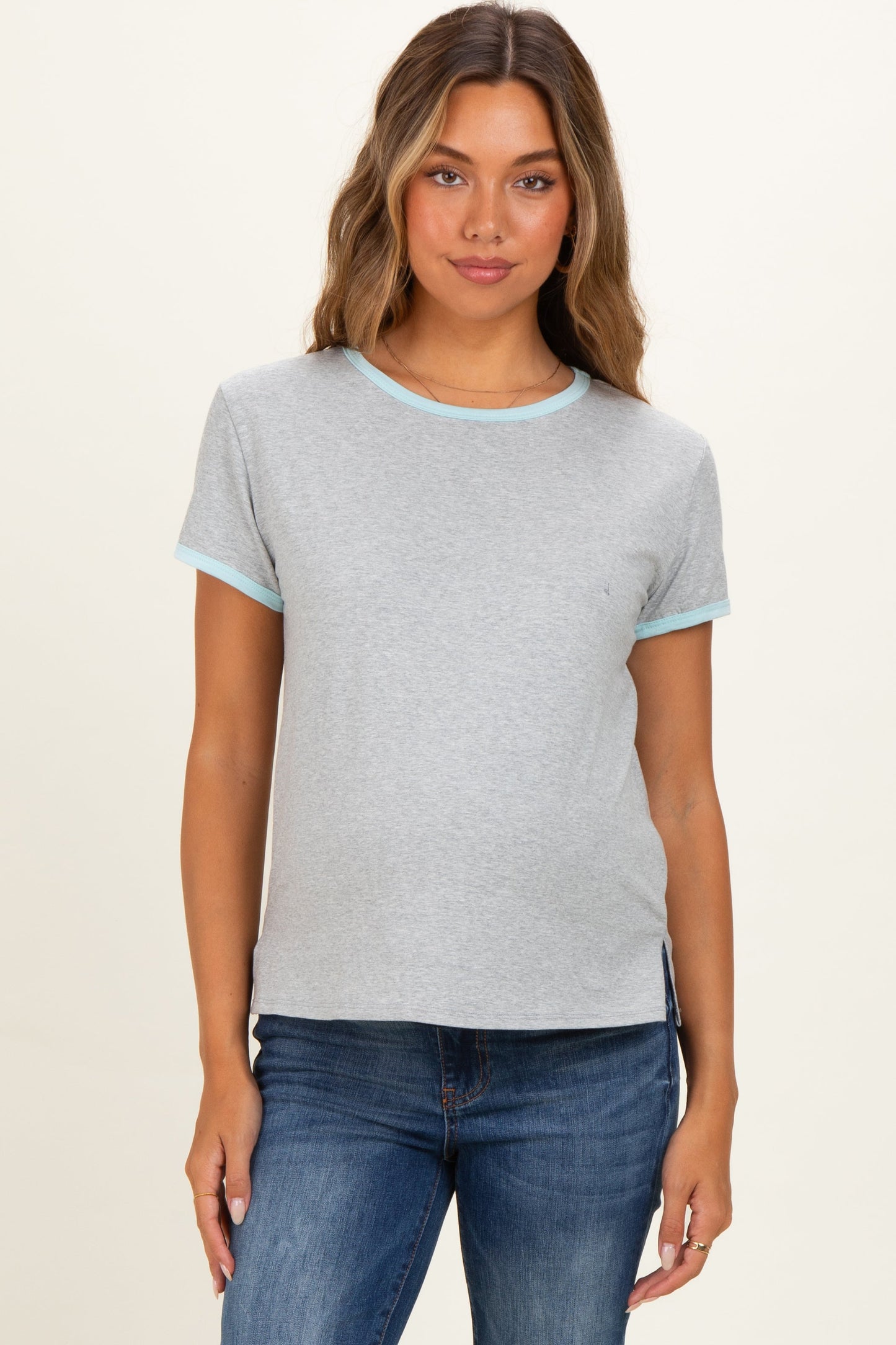 Heather Gray Contrast Trim Boxy Fit Maternity Tee