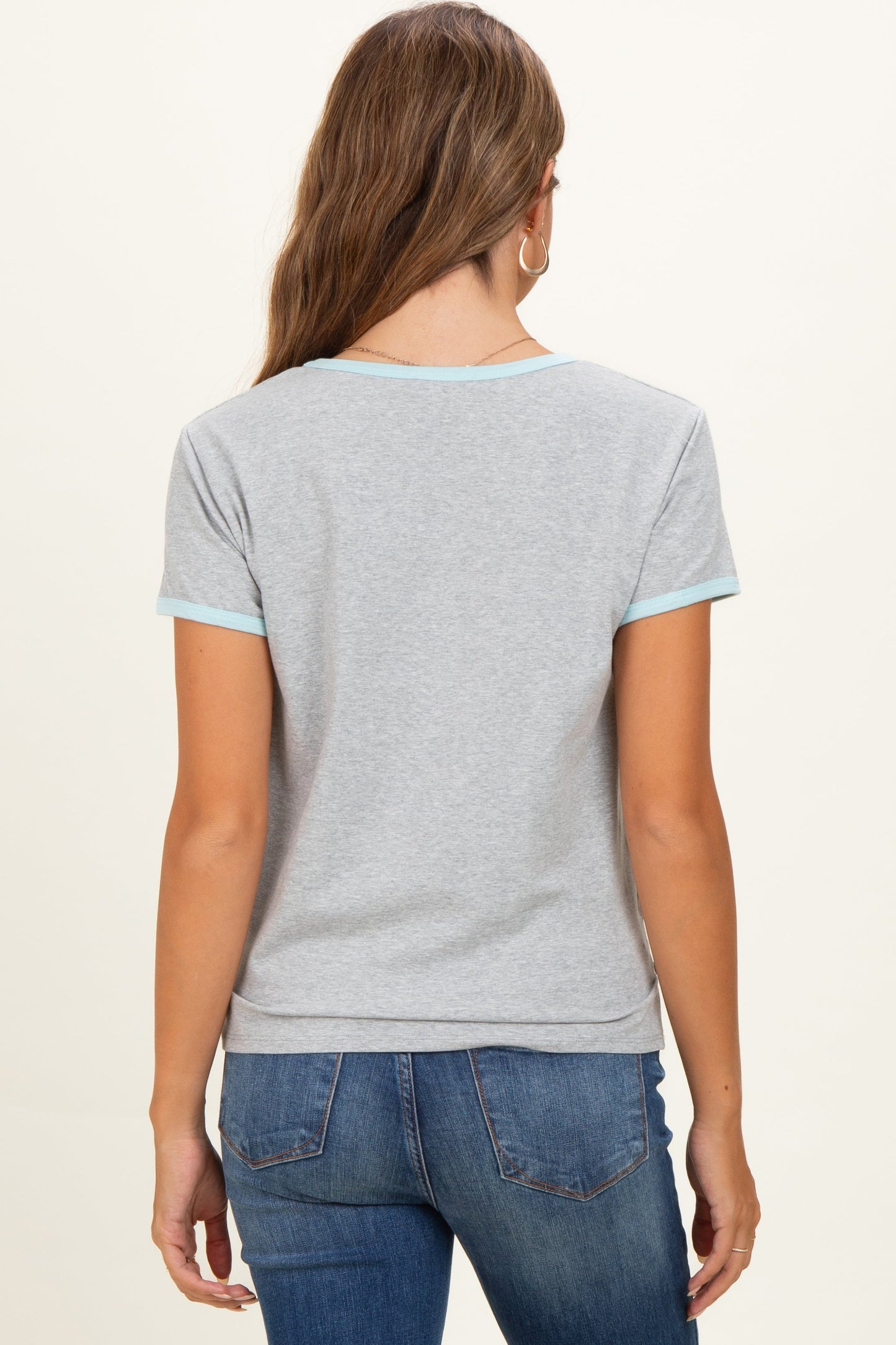 Heather Gray Contrast Trim Boxy Fit Maternity Tee