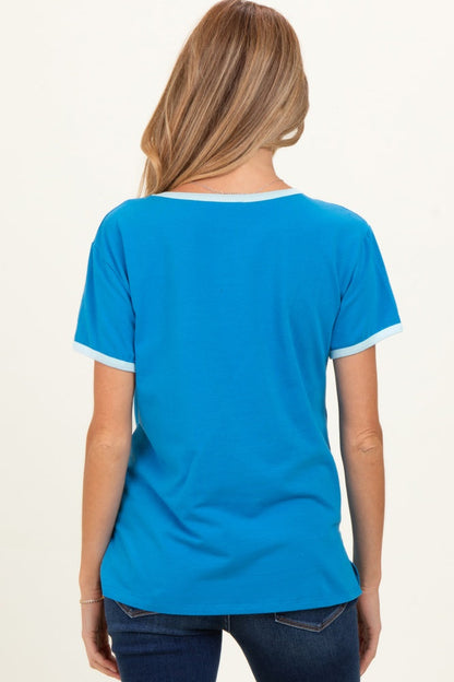 Blue Contrast Trim Boxy Fit Maternity Tee