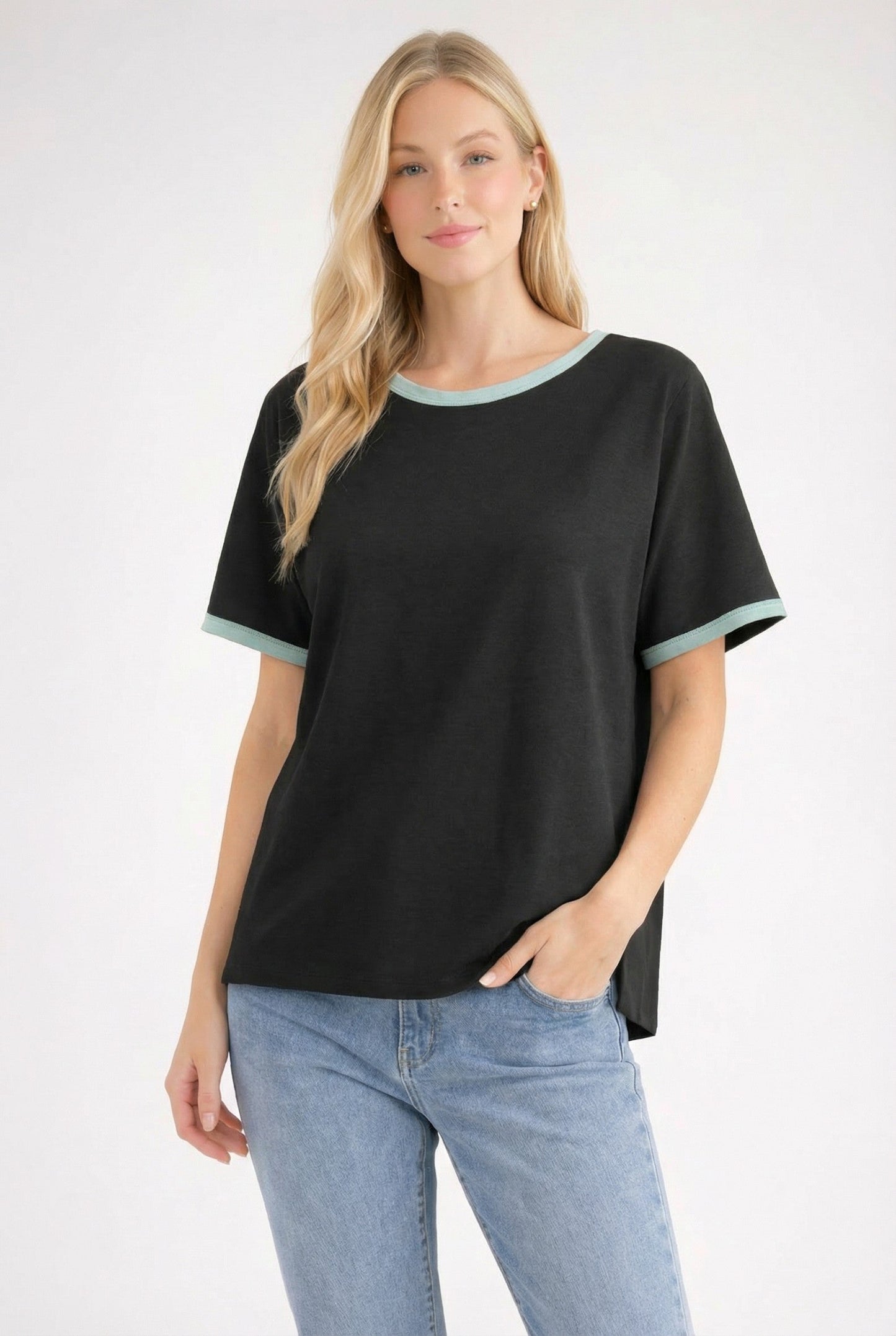 Black Contrast Trim Boxy Fit Maternity Tee