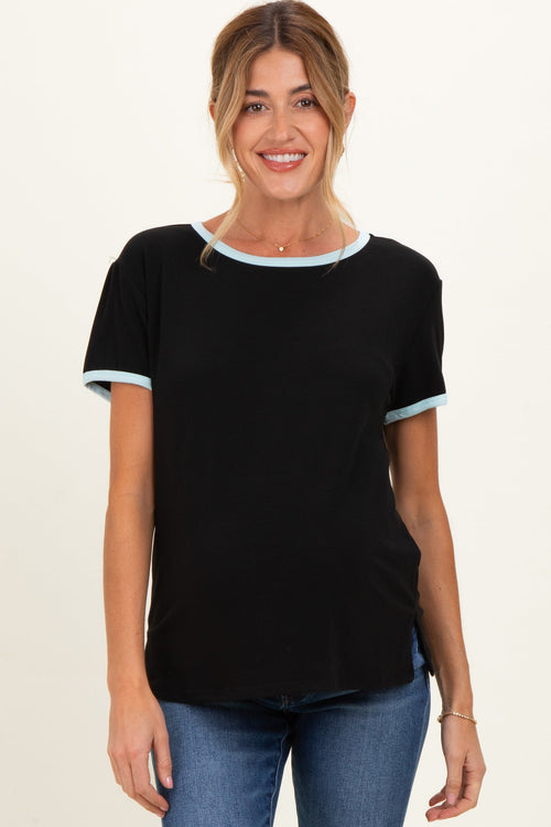 Black Contrast Trim Boxy Fit Maternity Tee