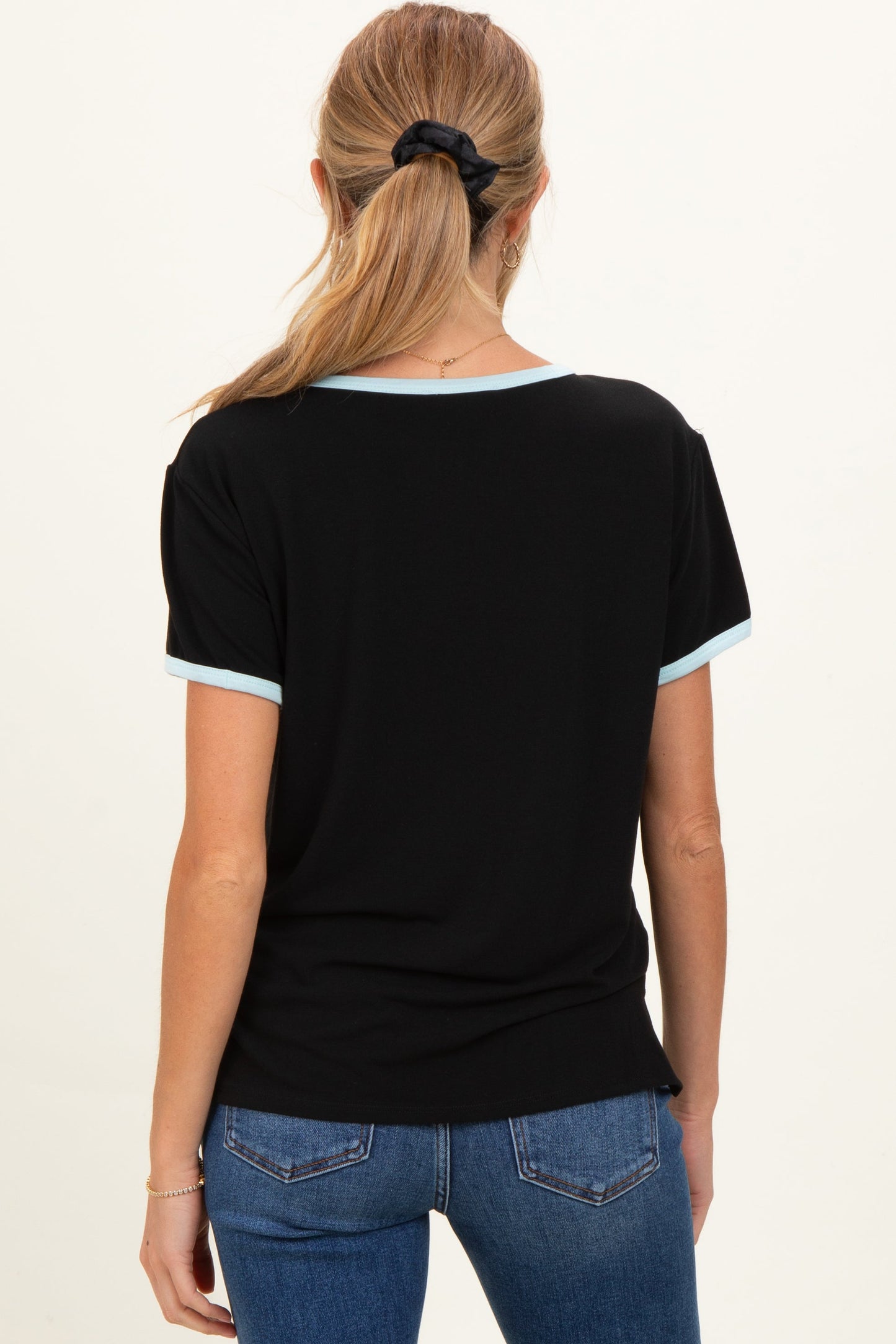 Black Contrast Trim Boxy Fit Maternity Tee