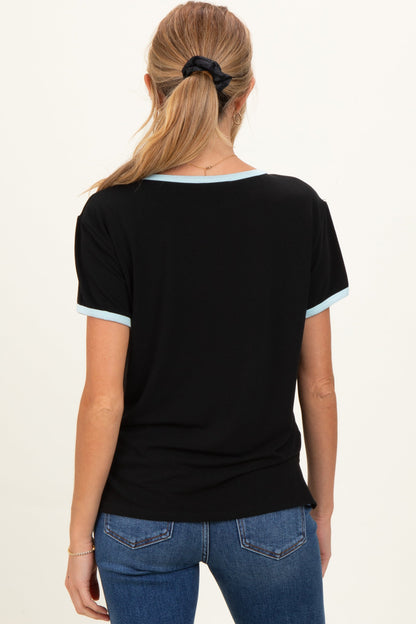 Black Contrast Trim Boxy Fit Maternity Tee