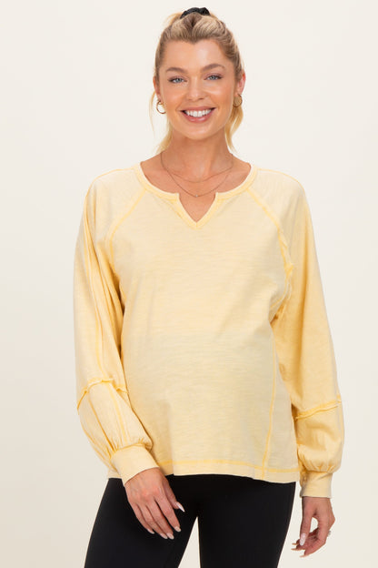 Cream Yellow Mineral Wash Exposed Seam Maternity Top