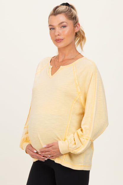 Cream Yellow Mineral Wash Exposed Seam Maternity Top
