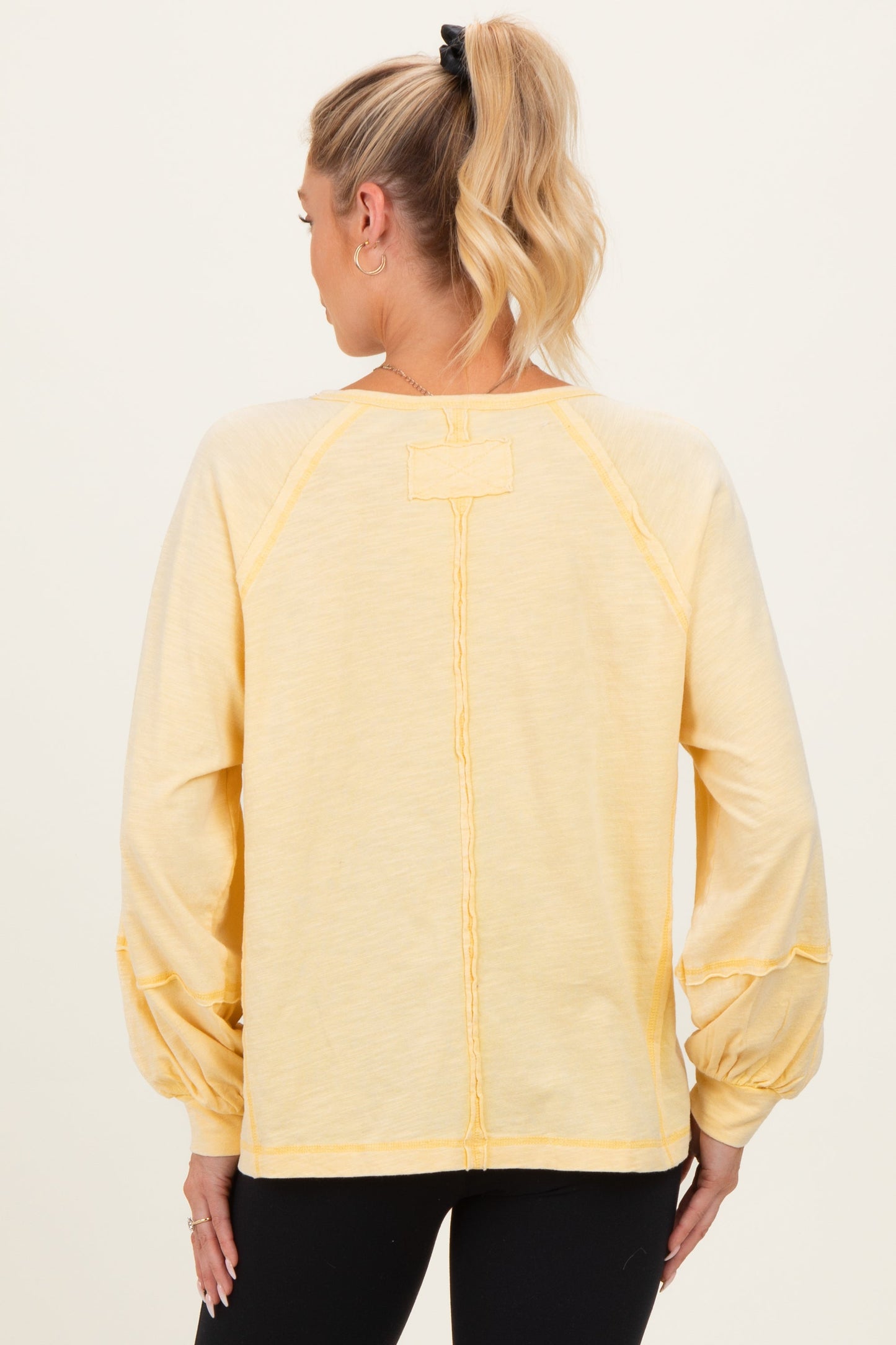 Cream Yellow Mineral Wash Exposed Seam Maternity Top