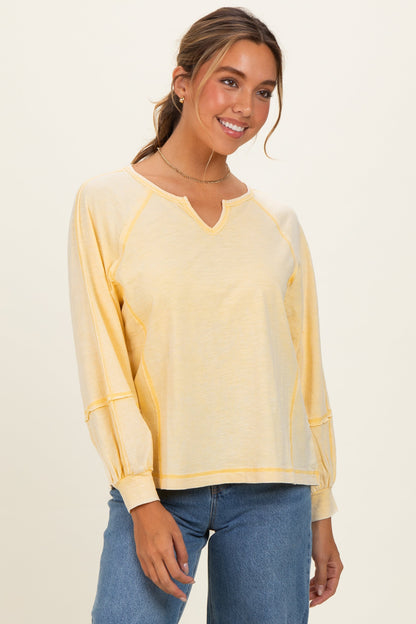 Cream Yellow Mineral Wash Exposed Seam Maternity Top
