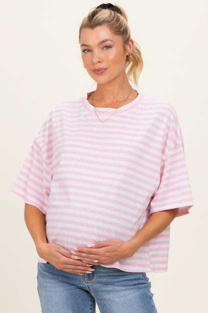 Light Pink Oversized Striped Maternity Boyfriend Tee