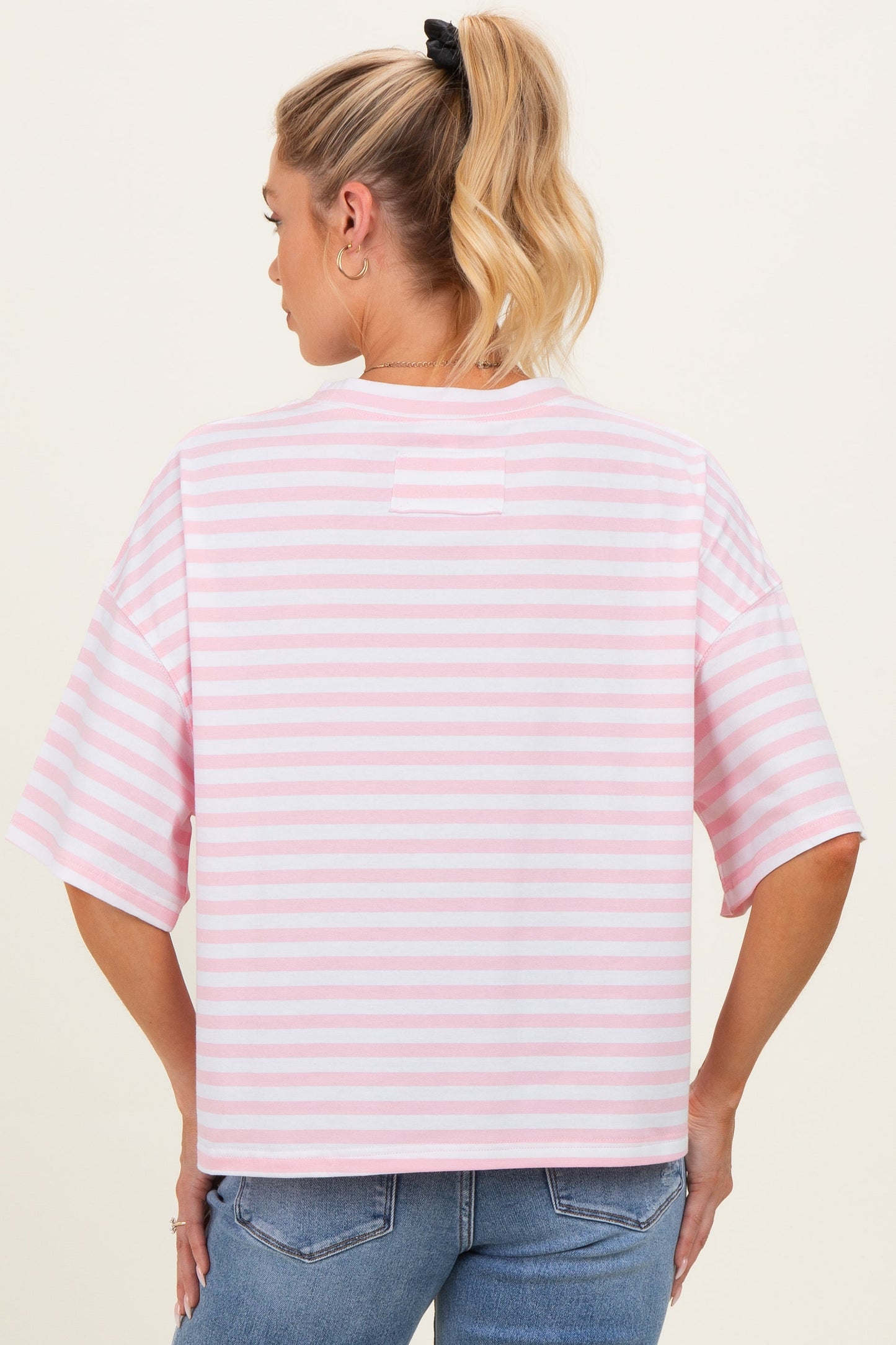 Light Pink Oversized Striped Maternity Boyfriend Tee