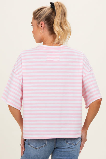 Light Pink Oversized Striped Maternity Boyfriend Tee
