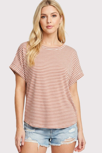 Copper Striped Short Sleeve Maternity Top