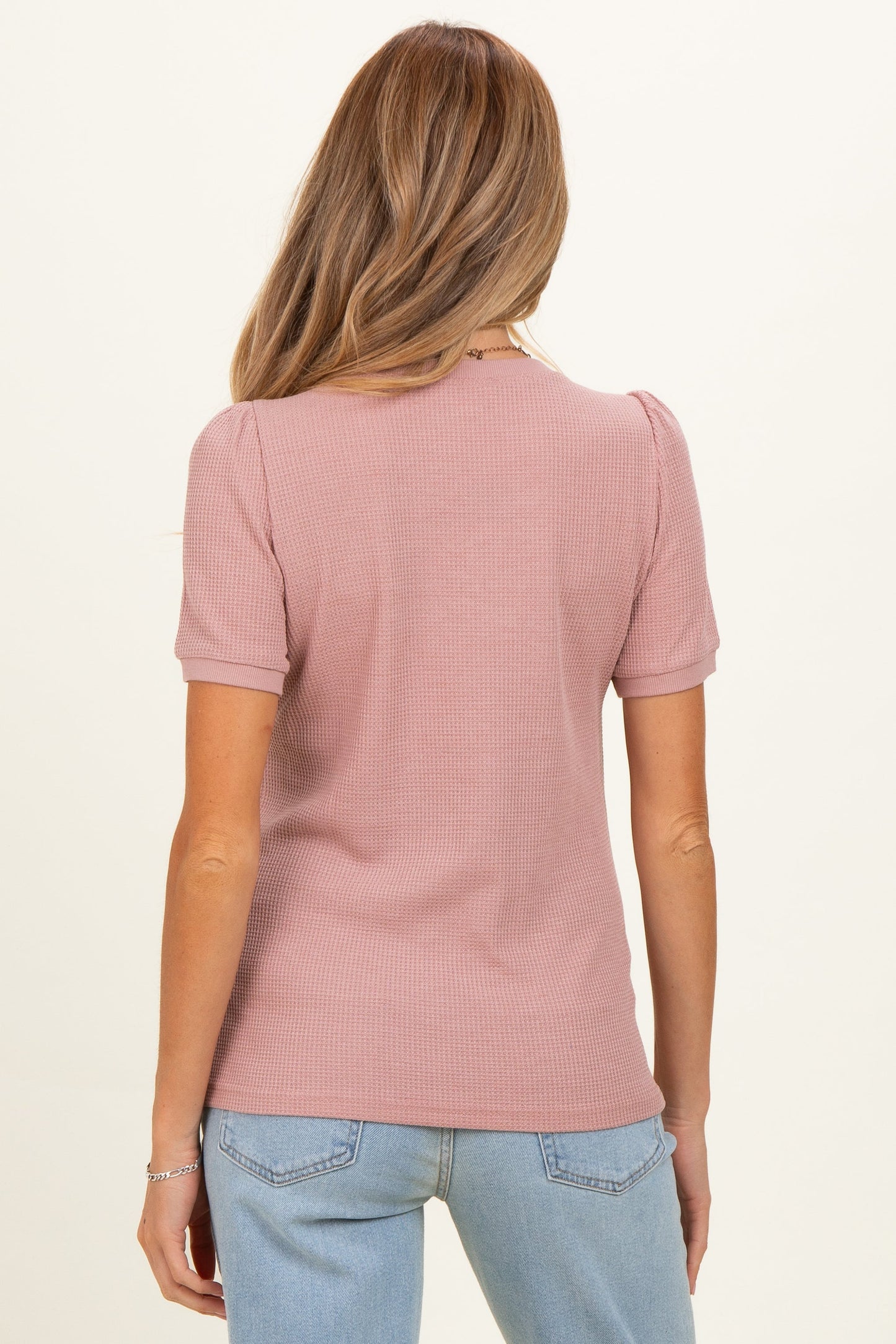 Blush Waffle Knit Lace-Up Maternity Top